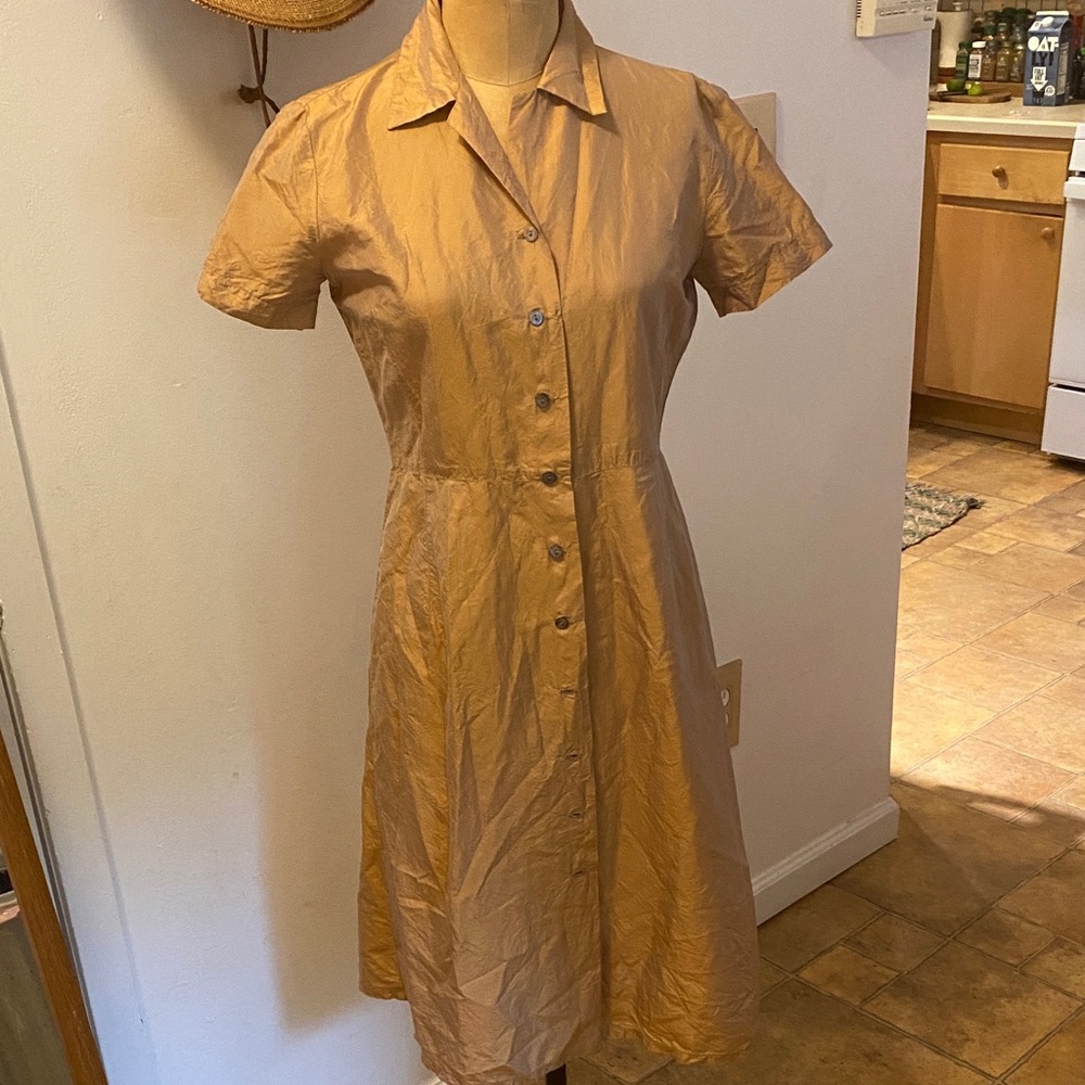 Silk Tan Button-Up Dress
